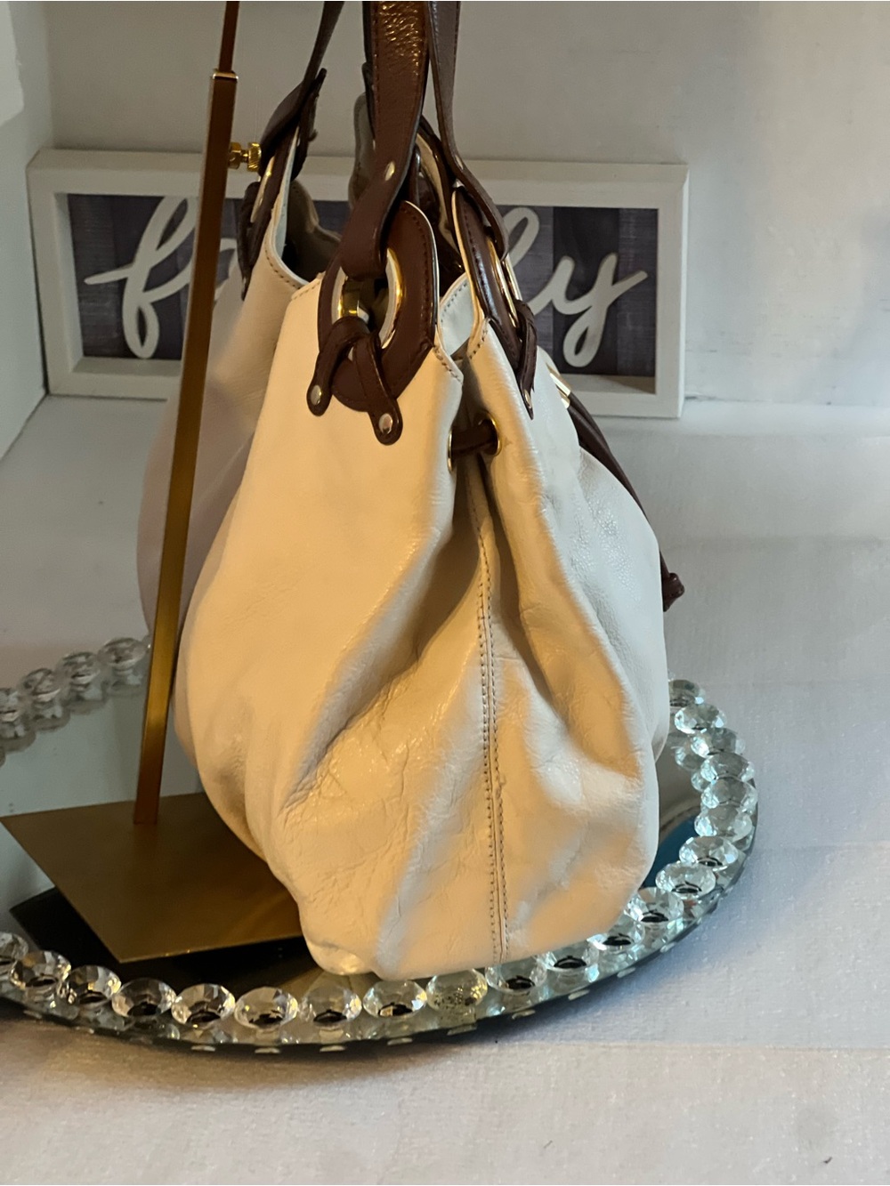 Michael Kors Cream and Brown Leather Shoulder Bag - Picture 6 of 14
